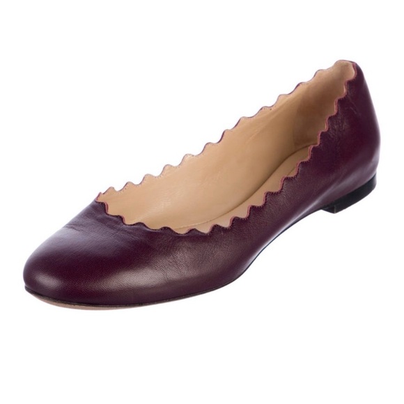 CHLOE Lauren Scalloped Leather Ballerina Flats - Picture 5 of 8